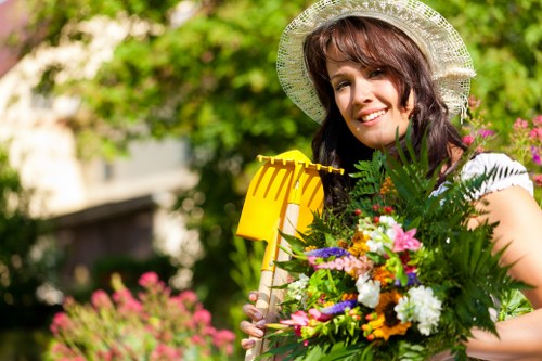 Safety-focused landscaping crew managing a garden project