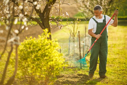 Local garden landscaping layout showing hard and soft landscaping features